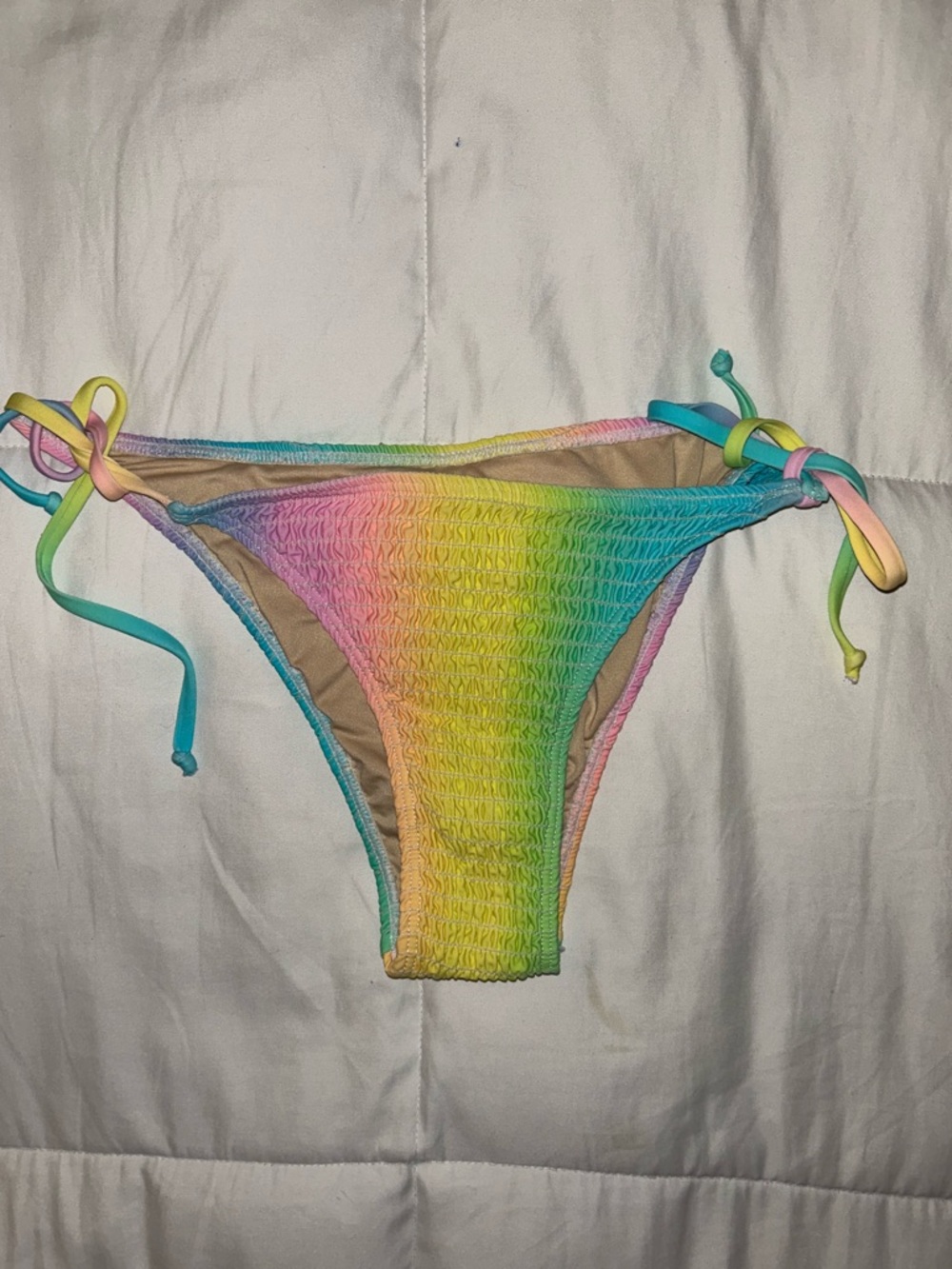 Ragstock Rainbow Tie-Side Smocked Bikini Bottom Size Small